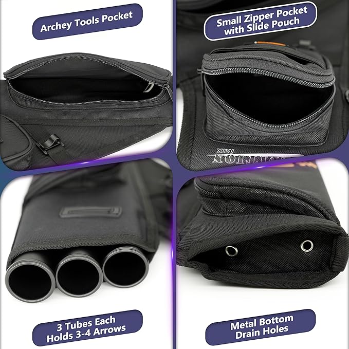 SUNYA Archery Hip Quiver for Arrows. Includes 3 Tubes Arrow Holder, Accessories Pockets and Waist Belt. Fit for Compound and Recurve Bow Practice.