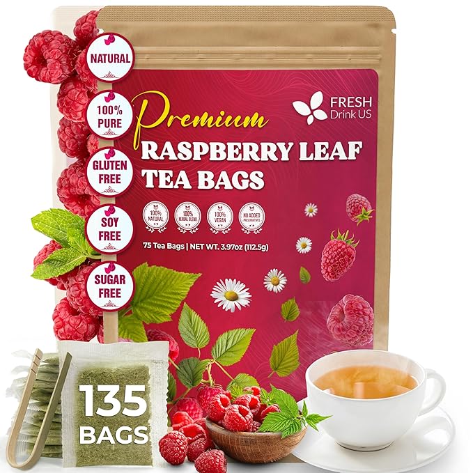 FreshDrinkUS, Premium Raspberry Leaf Tea with Chamomile – 135 Tea Bags | Naturally Caffeine-Free Herbal Blend | Soothing Floral Flavor | Premium Loose Herbal Tea in Natural Material Tea Bags