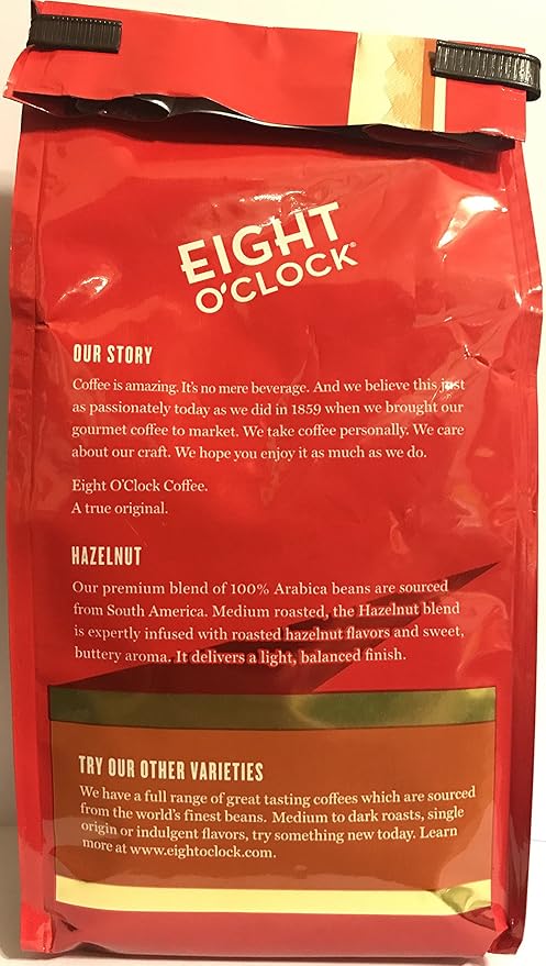 Eight O' Clock Ground Coffee - Hazelnut - Medium Roast - Net Wt. 11 OZ (311 g) Per Package - Pack of 2 Packages