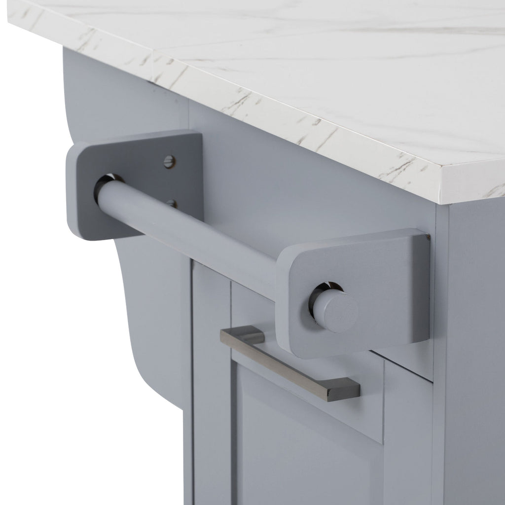K&K Kitchen Island with Tilt Trash Can Cabinet - Grey+Blue or White