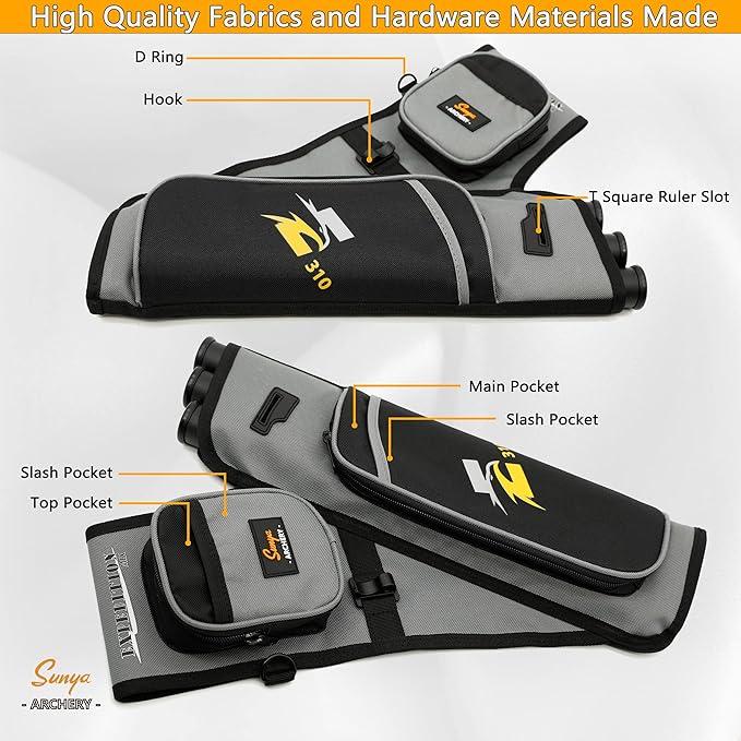 SUNYA Archery Hip Quiver for Arrows. Includes 3 Tubes Arrow Holder, Accessories Pockets and Waist Belt. Fit for Compound and Recurve Bow Practice.