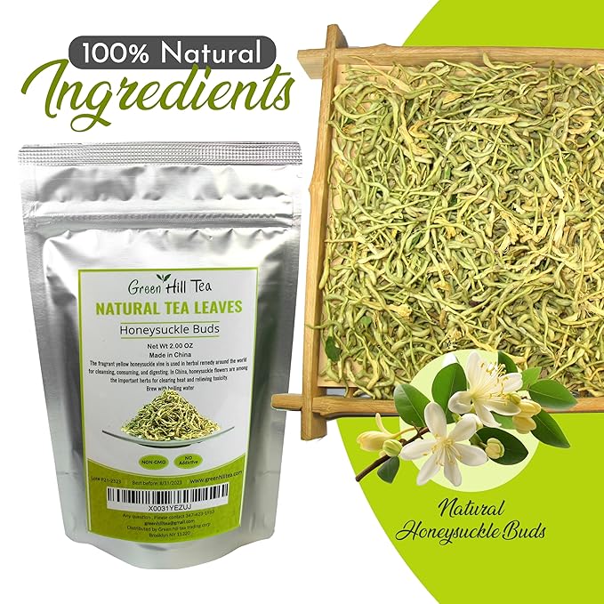 Greenhilltea traditional health herbs, Honey suckle dried herbal tea honeysuckle 2 OZ (56 grams)