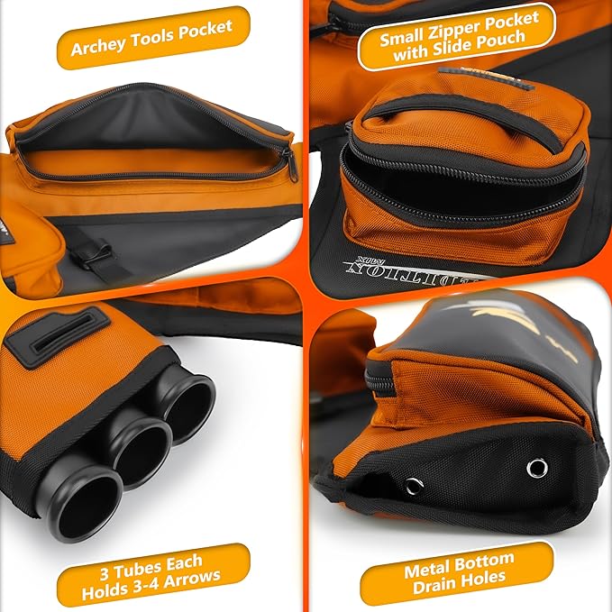 SUNYA Archery Hip Quiver for Arrows. Includes 3 Tubes Arrow Holder, Accessories Pockets and Waist Belt. Fit for Compound and Recurve Bow Practice.