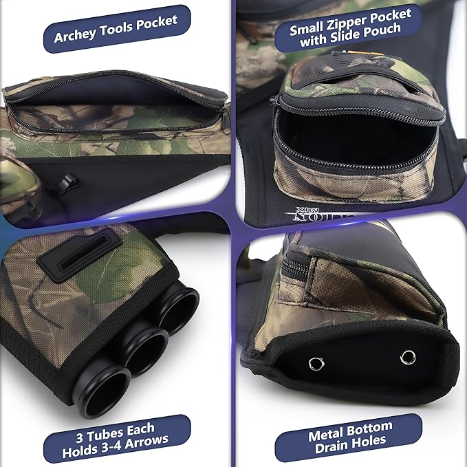 SUNYA Archery Hip Quiver for Arrows. Includes 3 Tubes Arrow Holder, Accessories Pockets and Waist Belt. Fit for Compound and Recurve Bow Practice.