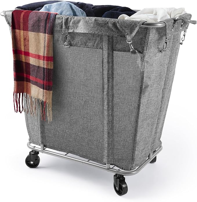 PLKOW Laundry Cart with Wheels 320L Large Rolling Laundry Cart for Commercial/Home, Rolling Laundry Basket with Steel Frame and Waterproof Lining, 9 Bushel, 32.3L x 19.7W x 30.7H Inch, Grey