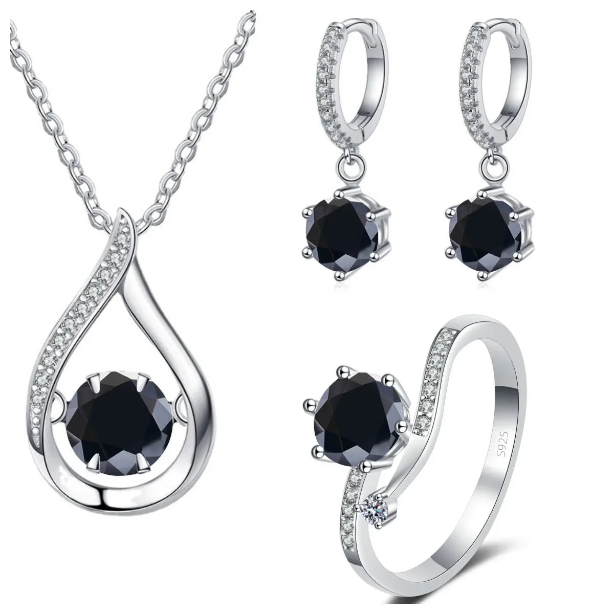 Moissanite Teardrop Necklace, Drop Earrings & Ring Set