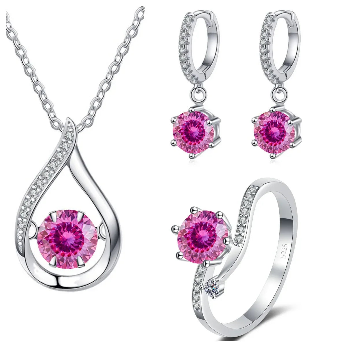 Moissanite Teardrop Necklace, Drop Earrings & Ring Set