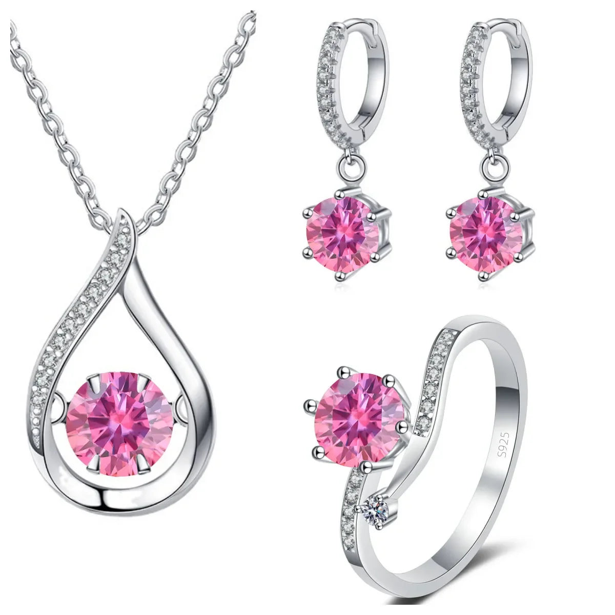 Moissanite Teardrop Necklace, Drop Earrings & Ring Set