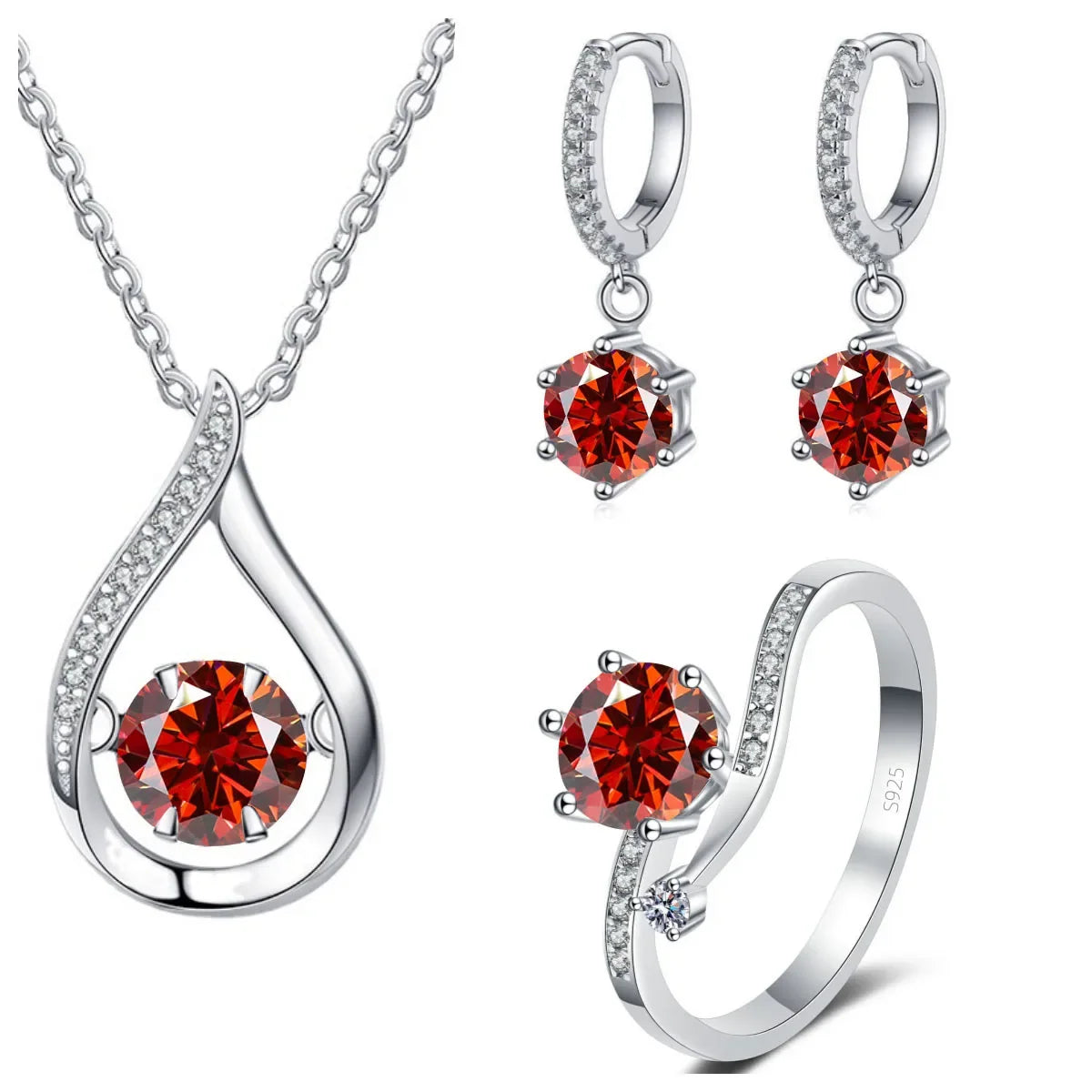 Moissanite Teardrop Necklace, Drop Earrings & Ring Set