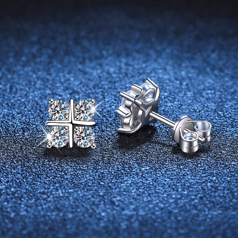 Four-Stone Cross Moissanite Stud Earrings in Silver