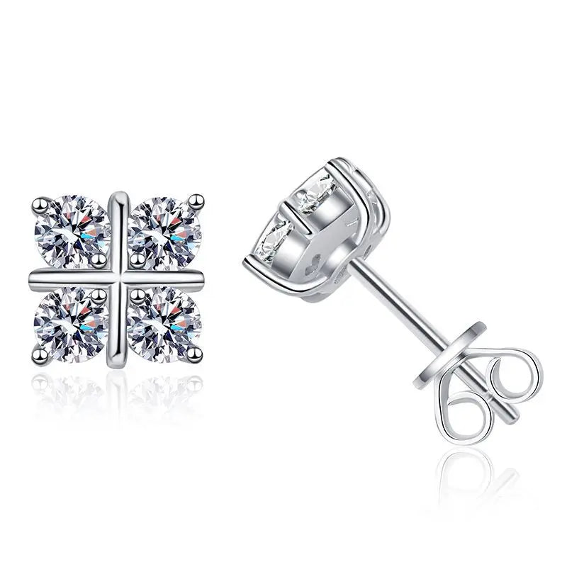 Four-Stone Cross Moissanite Stud Earrings in Silver