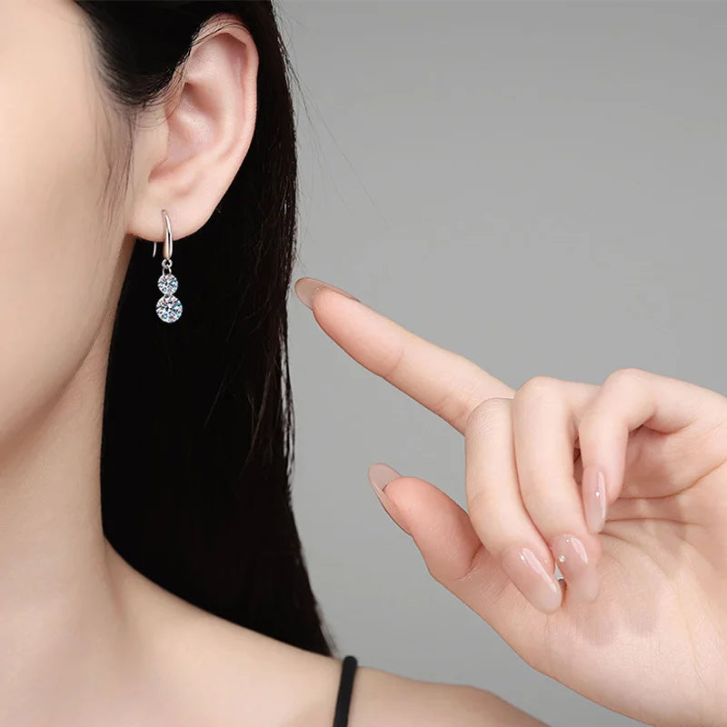 Two-Stone Moissanite Hook Drop Earrings in Sterling Silver