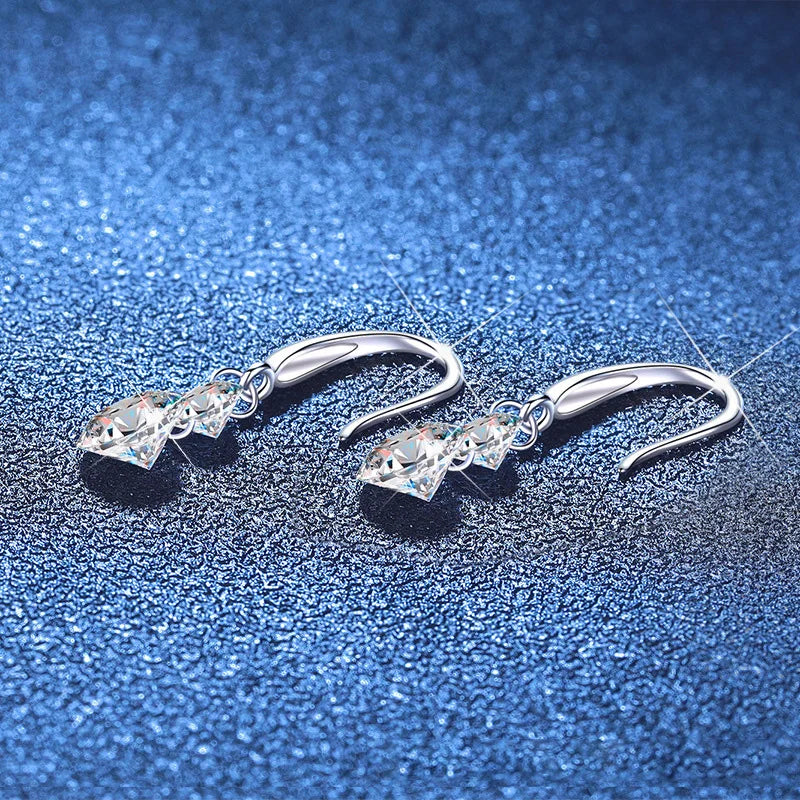Two-Stone Moissanite Hook Drop Earrings in Sterling Silver
