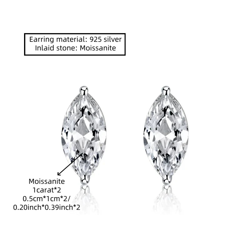 Marquise Moissanite Stud Earrings in 925 Sterling Silver
