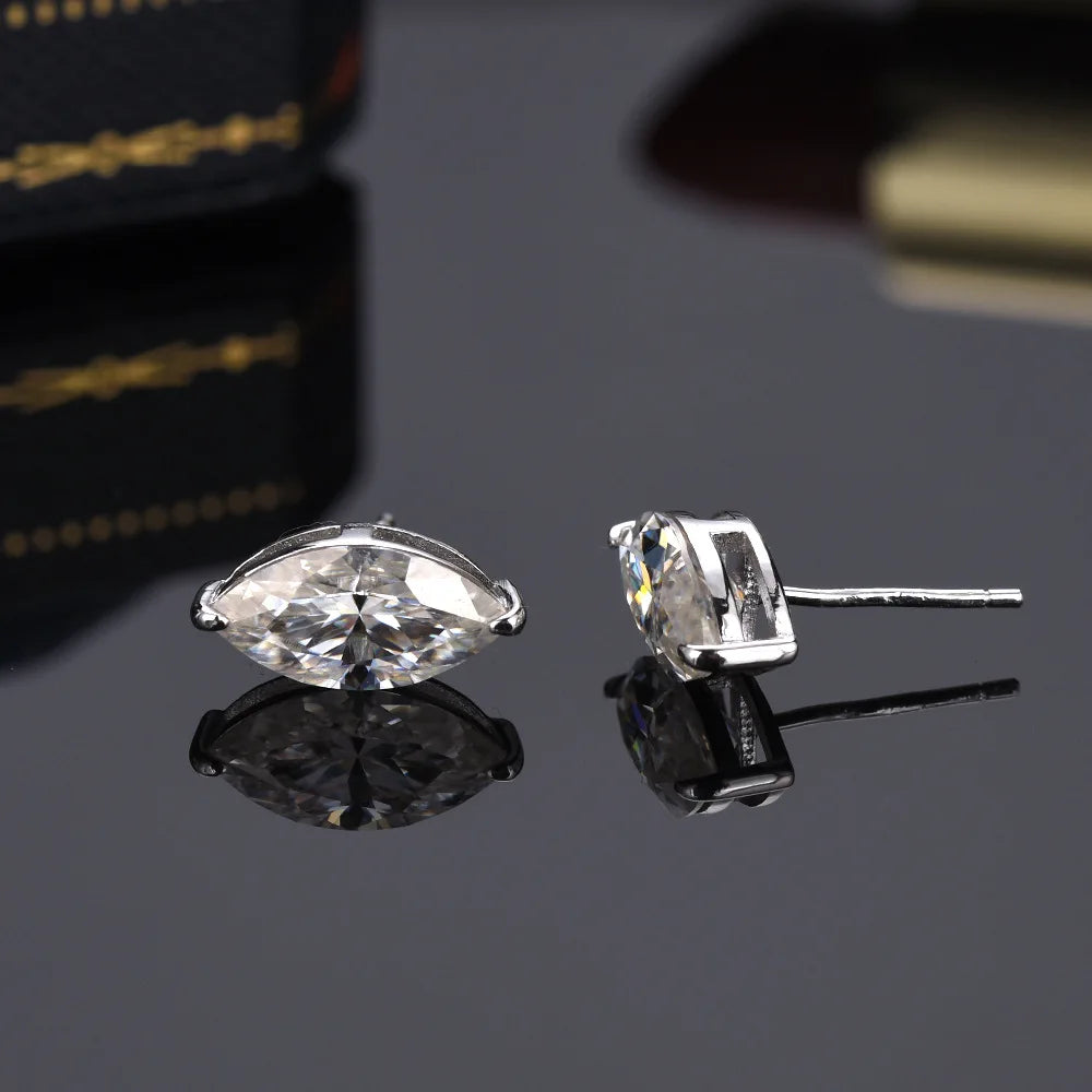 Marquise Moissanite Stud Earrings in 925 Sterling Silver
