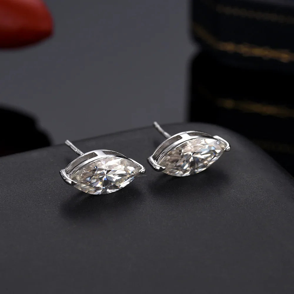Marquise Moissanite Stud Earrings in 925 Sterling Silver