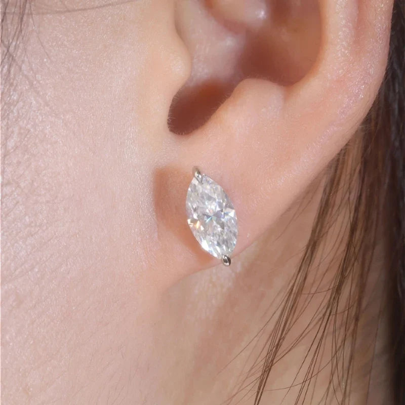 Marquise Moissanite Stud Earrings in 925 Sterling Silver