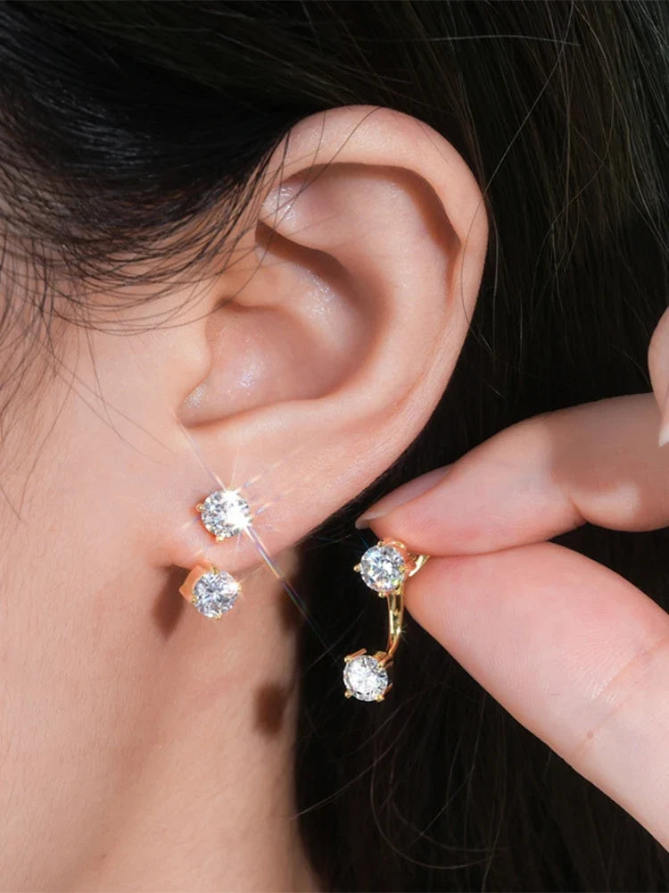 Two-Stone Moissanite Ear Jacket Stud Earrings in Silver