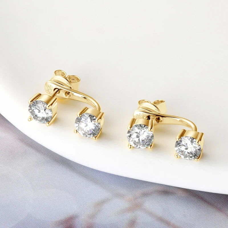 Two-Stone Moissanite Ear Jacket Stud Earrings in Silver