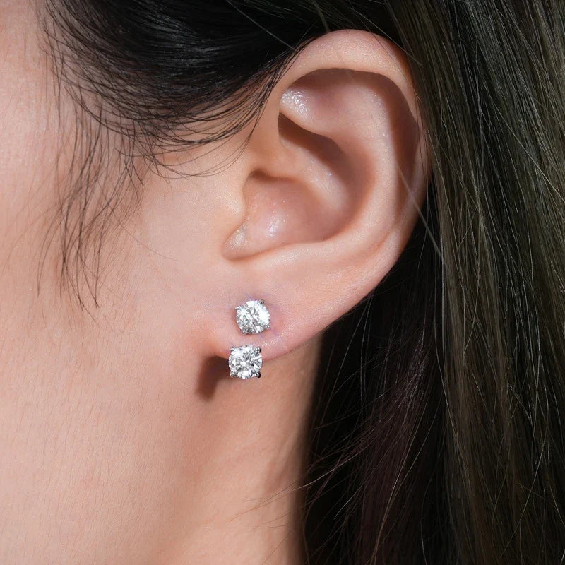 Two-Stone Moissanite Ear Jacket Stud Earrings in Silver
