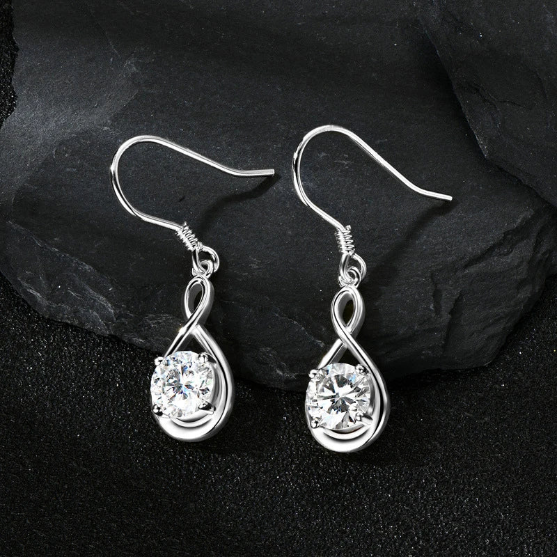 Twisted Teardrop Moissanite Hook Earrings in Silver