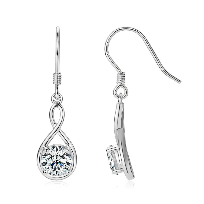 Twisted Teardrop Moissanite Hook Earrings in Silver