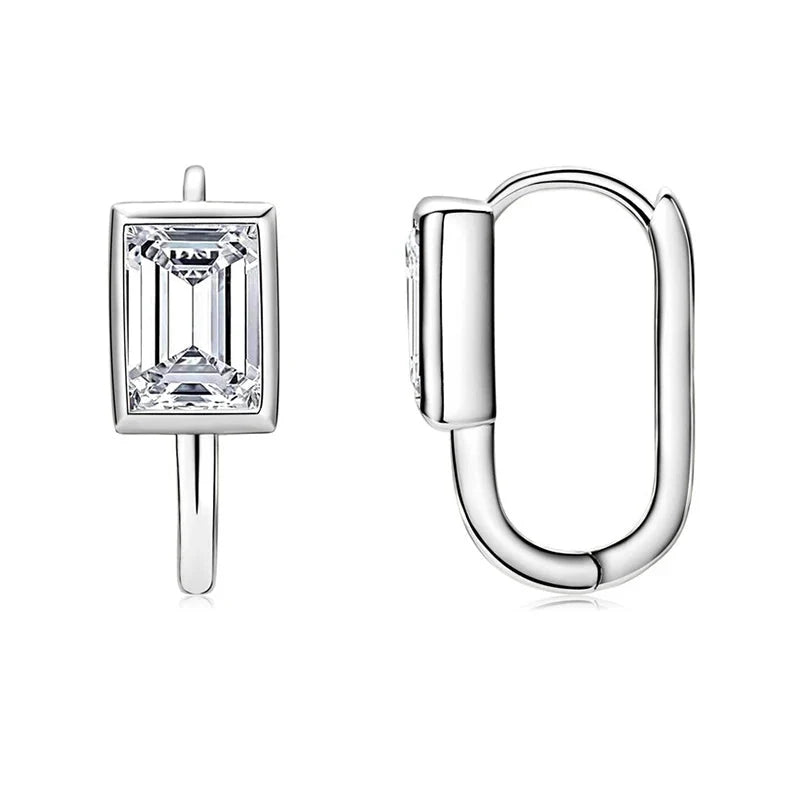 Emerald-Cut Moissanite Hoop Earrings in Sterling Silver
