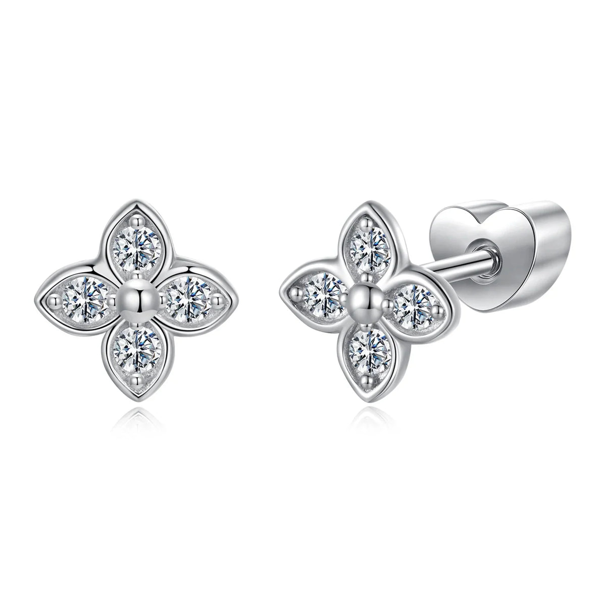 Four-Leaf Clover Moissanite Stud Earrings in Silver