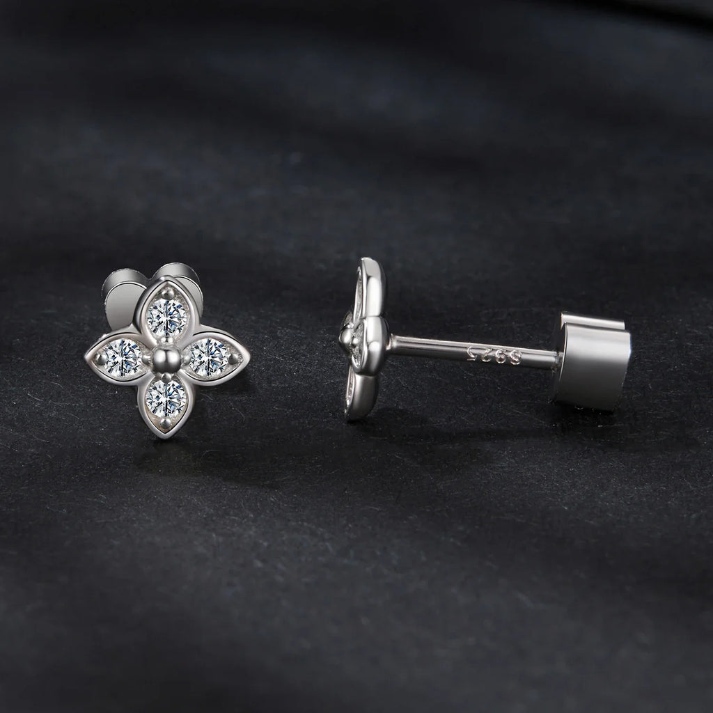 Four-Leaf Clover Moissanite Stud Earrings in Silver