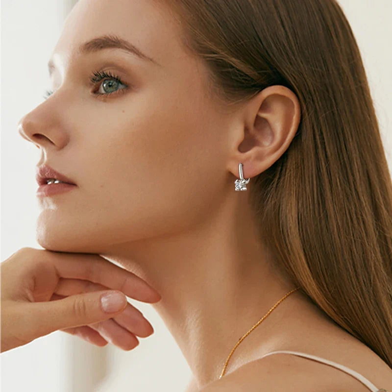Moissanite Leverback Drop Earrings in Sterling Silver