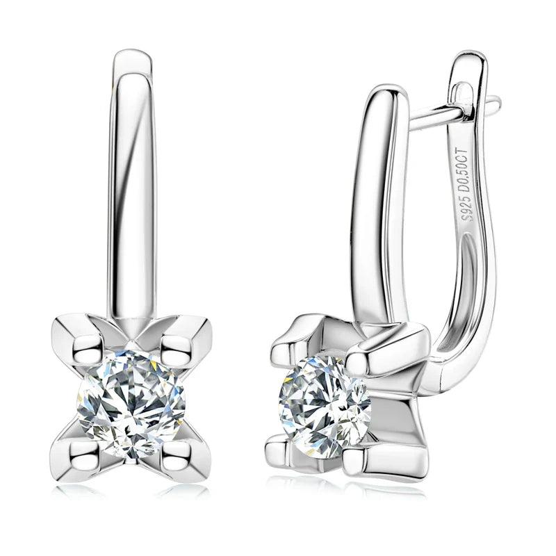 Moissanite Leverback Drop Earrings in Sterling Silver