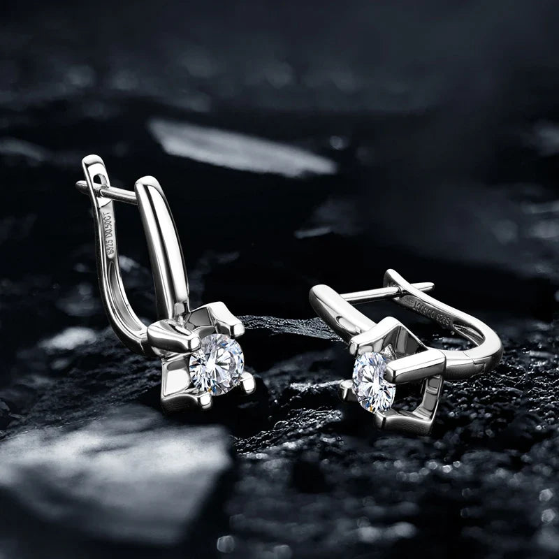 Moissanite Leverback Drop Earrings in Sterling Silver