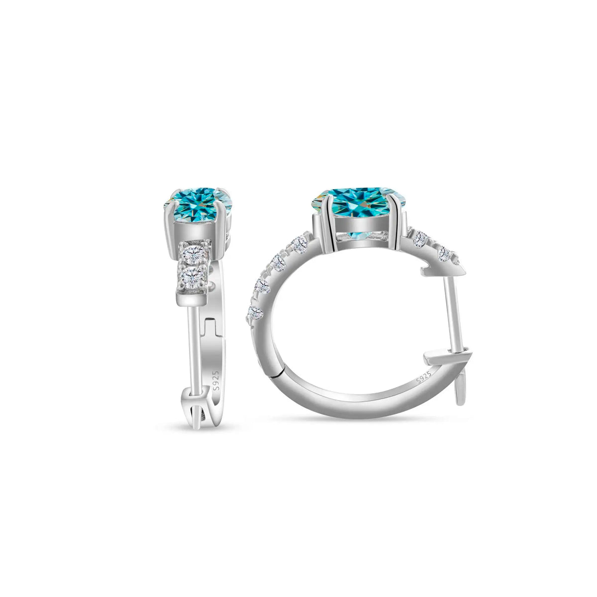 Colorful Oval Moissanite Hoop Earrings in Sterling Silver