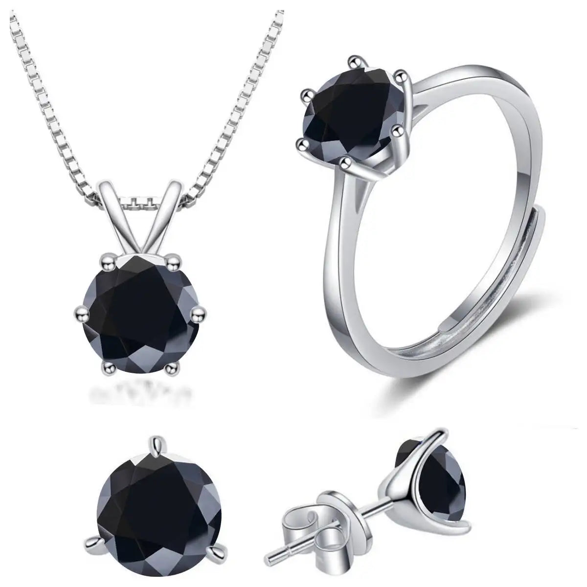 Colored Moissanite Necklace, Stud Earrings & Ring Set