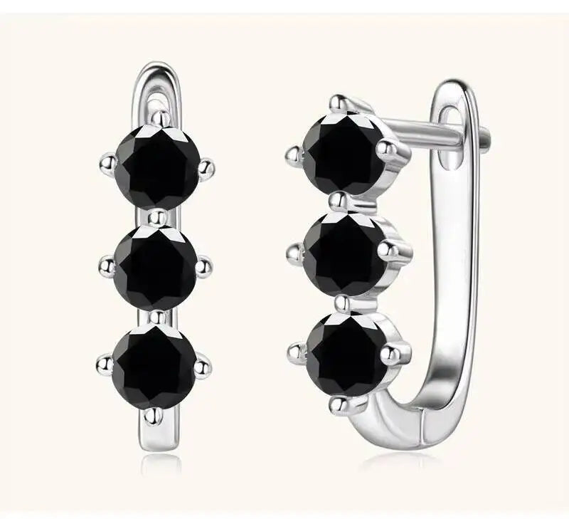 Colored Three-Stone Moissanite Hoop Earrings in Silver