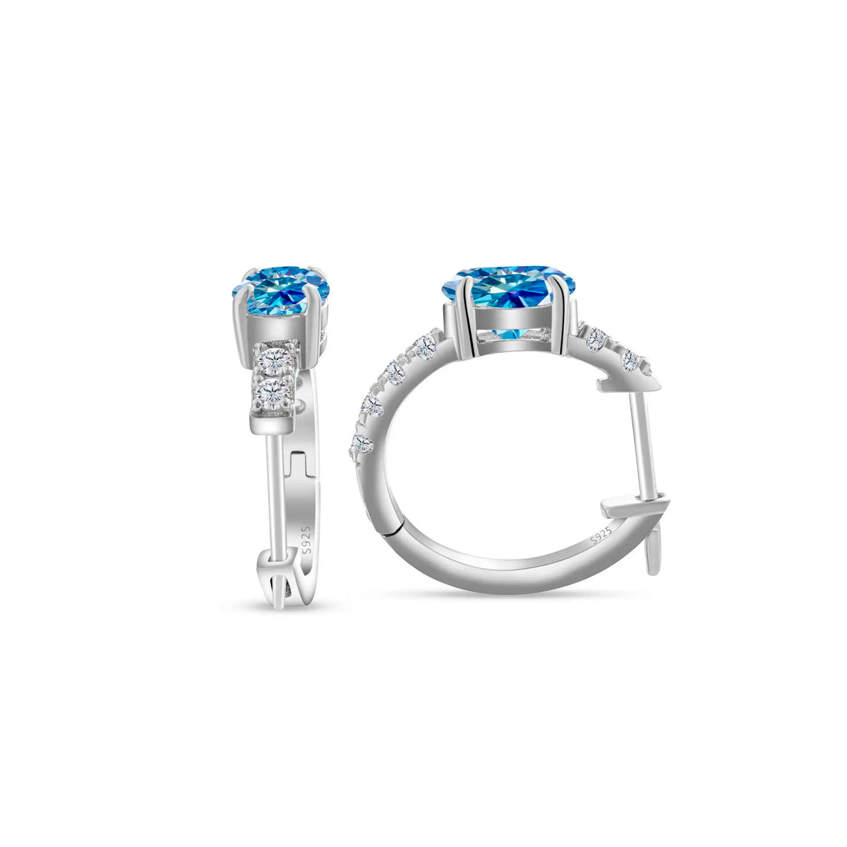 Colorful Oval Moissanite Hoop Earrings in Sterling Silver
