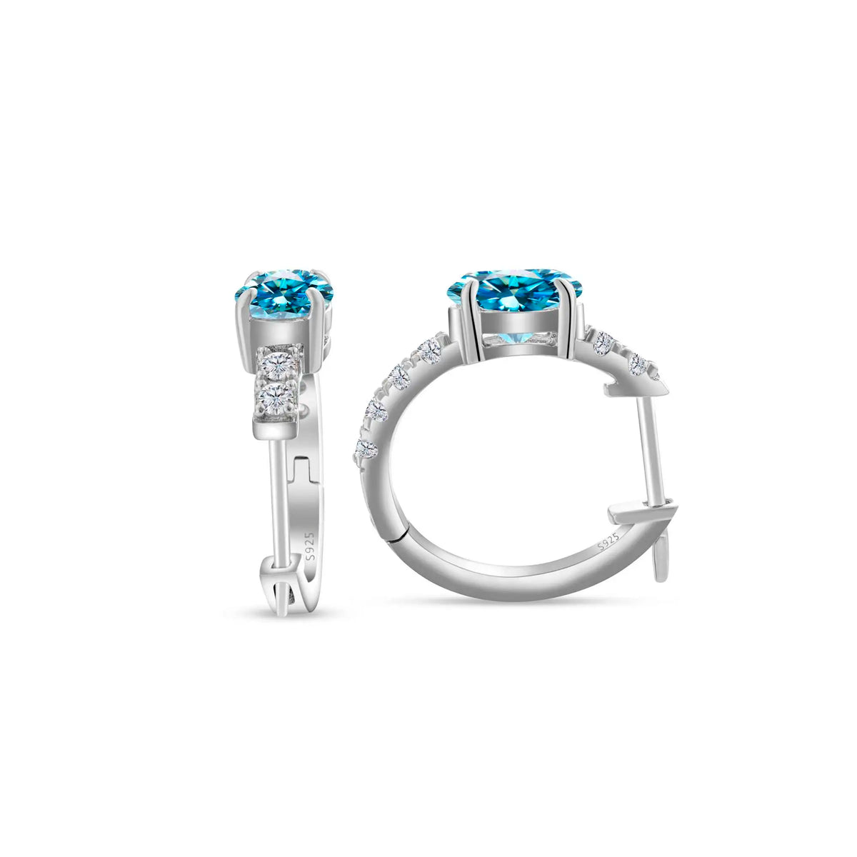 Colorful Oval Moissanite Hoop Earrings in Sterling Silver