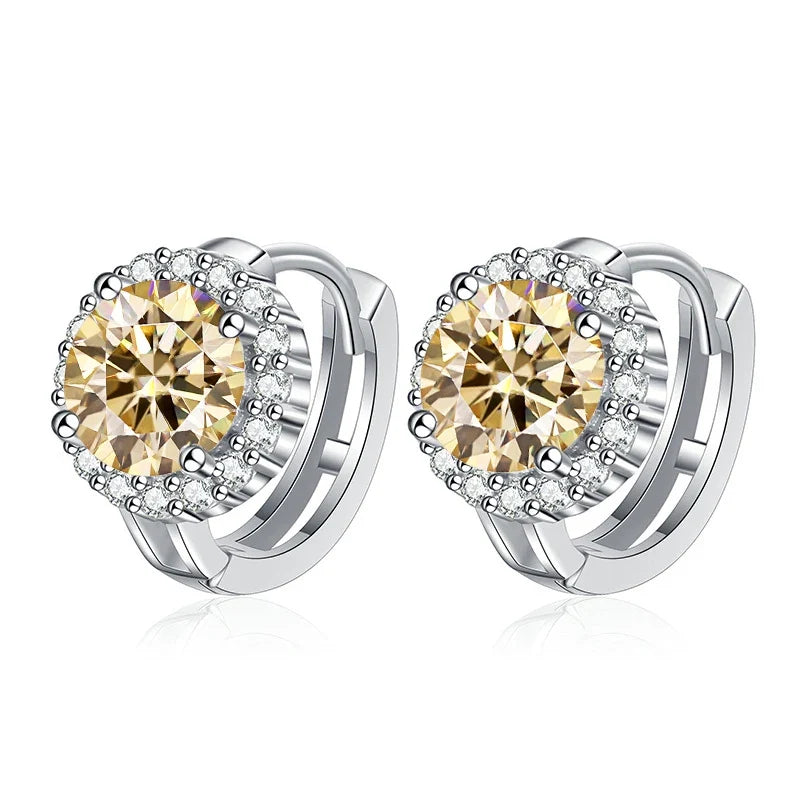 Colored Round Halo Moissanite Hoop Earrings in Silver