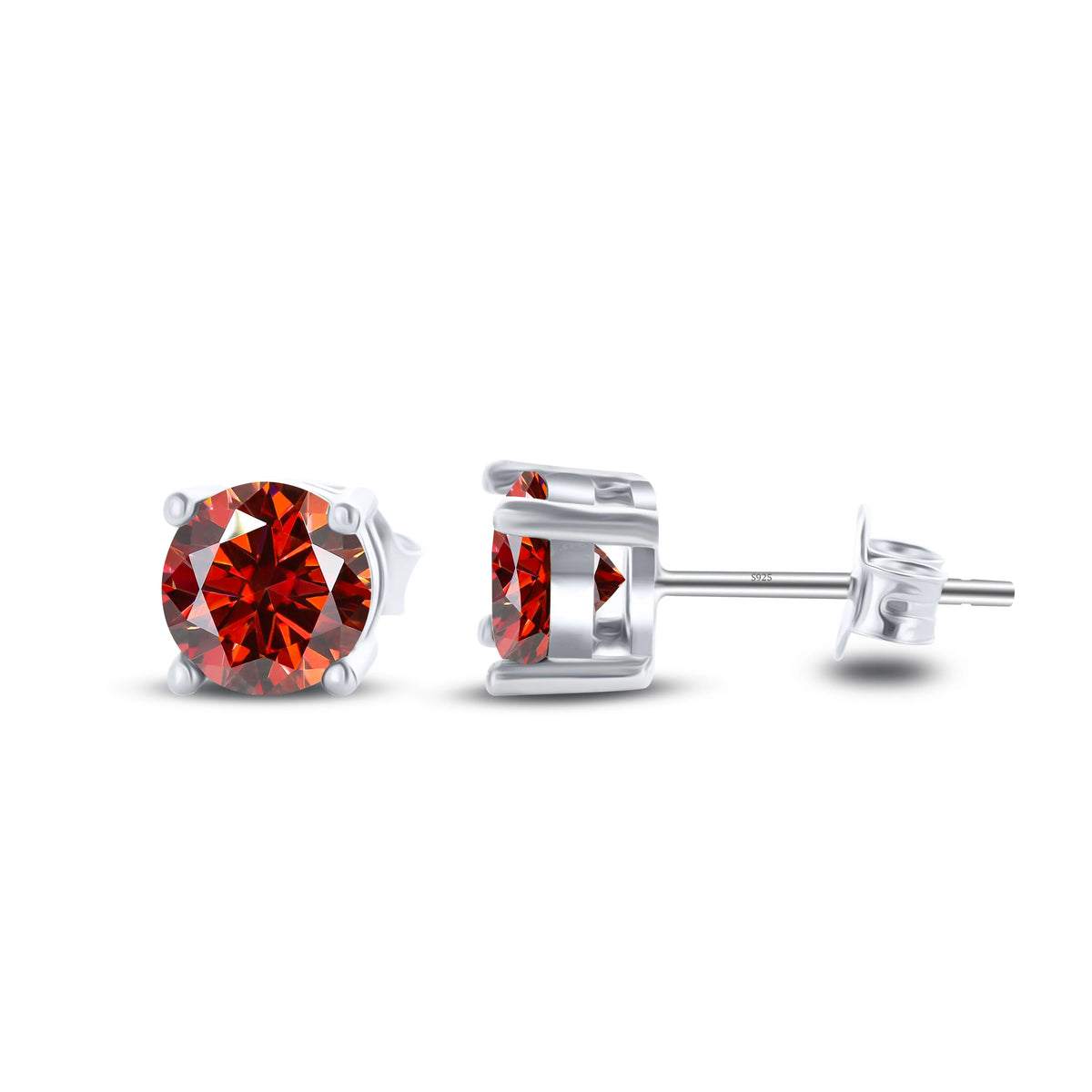 Colored Four-Prong Moissanite Stud Earrings in Sterling Silver