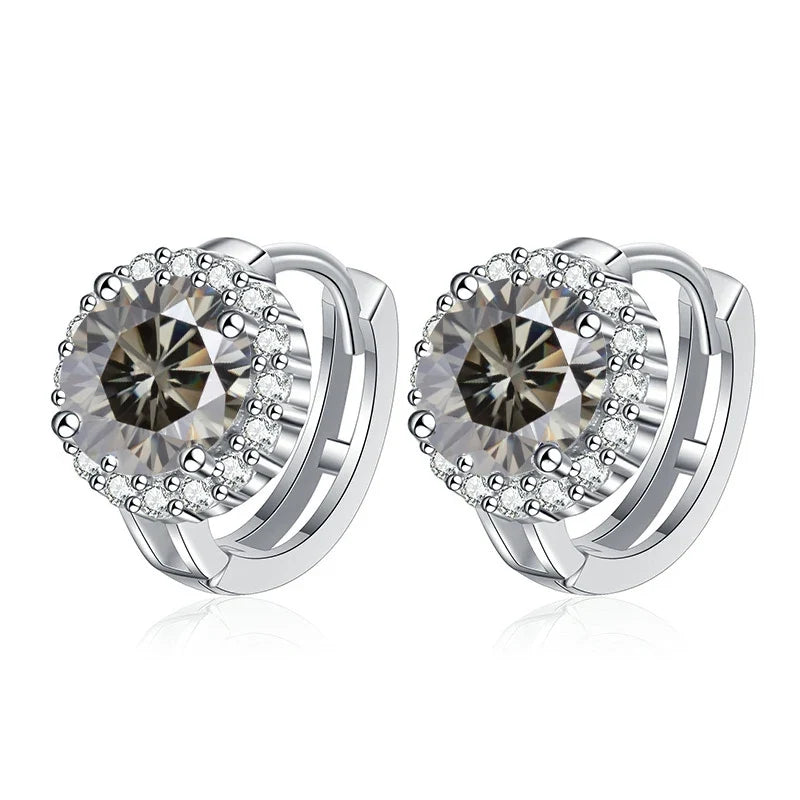 Colored Round Halo Moissanite Hoop Earrings in Silver