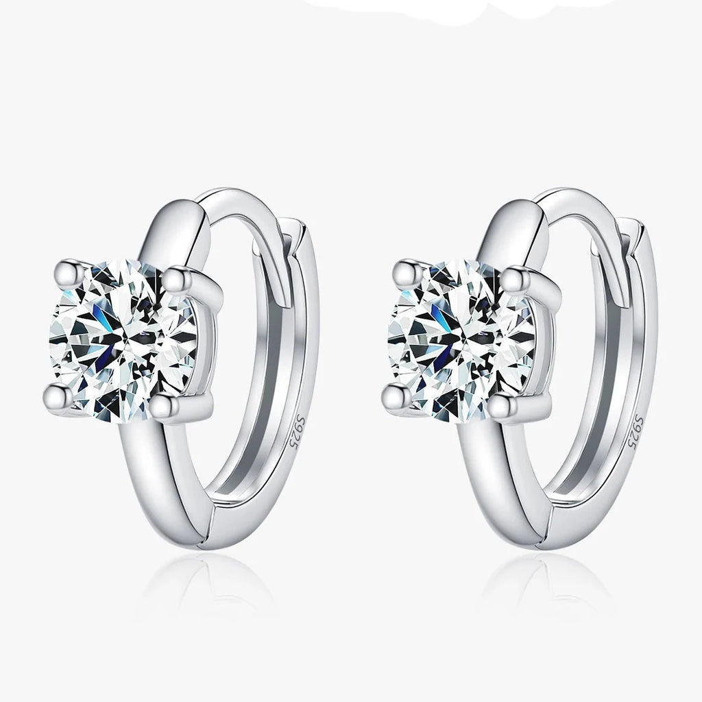 Round Solitaire Moissanite Hoop Earrings in Sterling Silver
