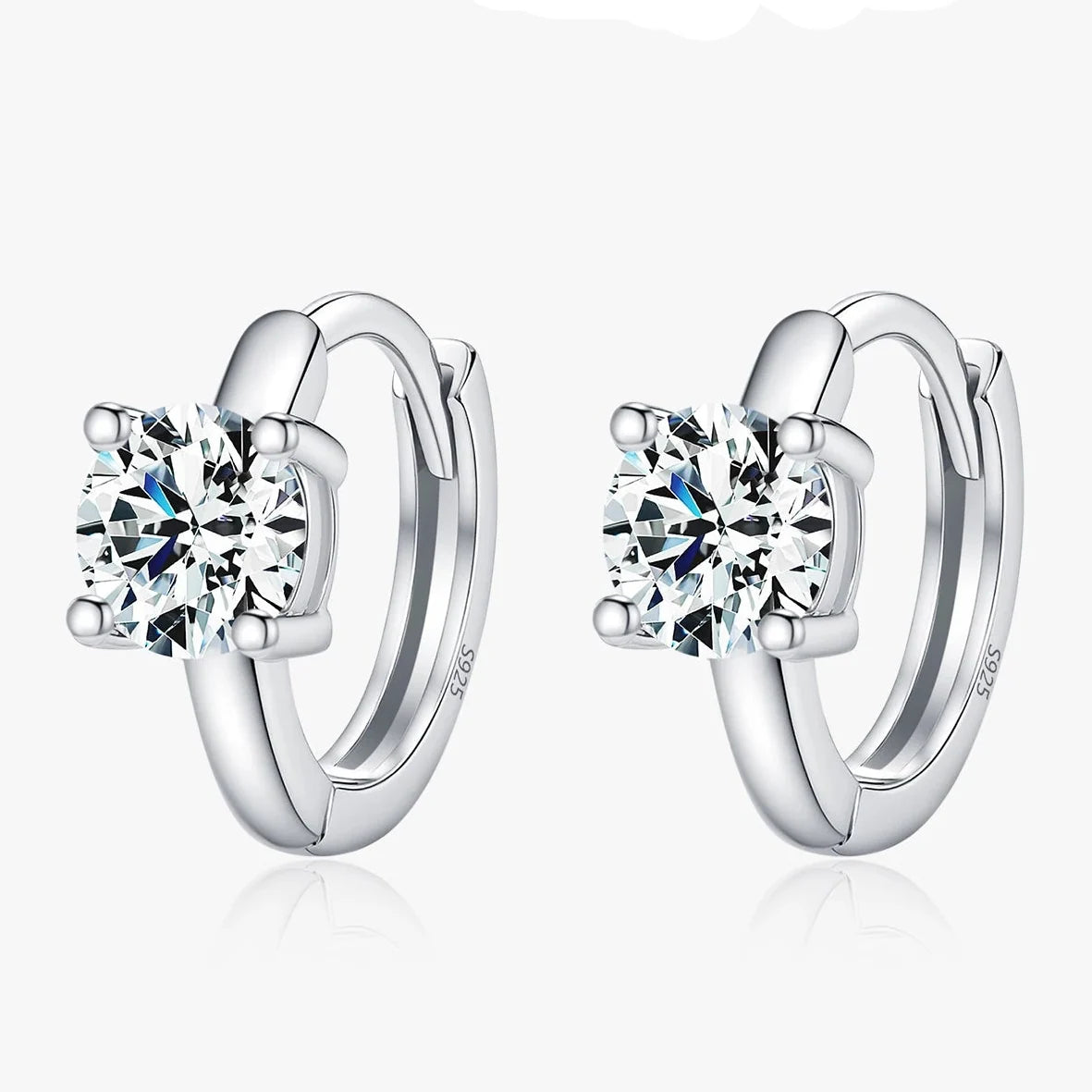 Round Solitaire Moissanite Hoop Earrings in Sterling Silver