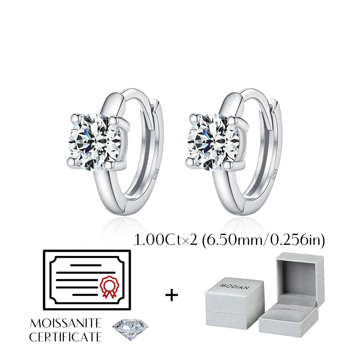 Round Solitaire Moissanite Hoop Earrings in Sterling Silver