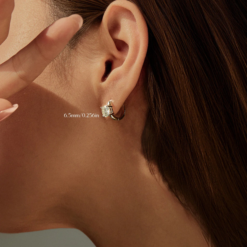 Round Solitaire Moissanite Hoop Earrings in Sterling Silver