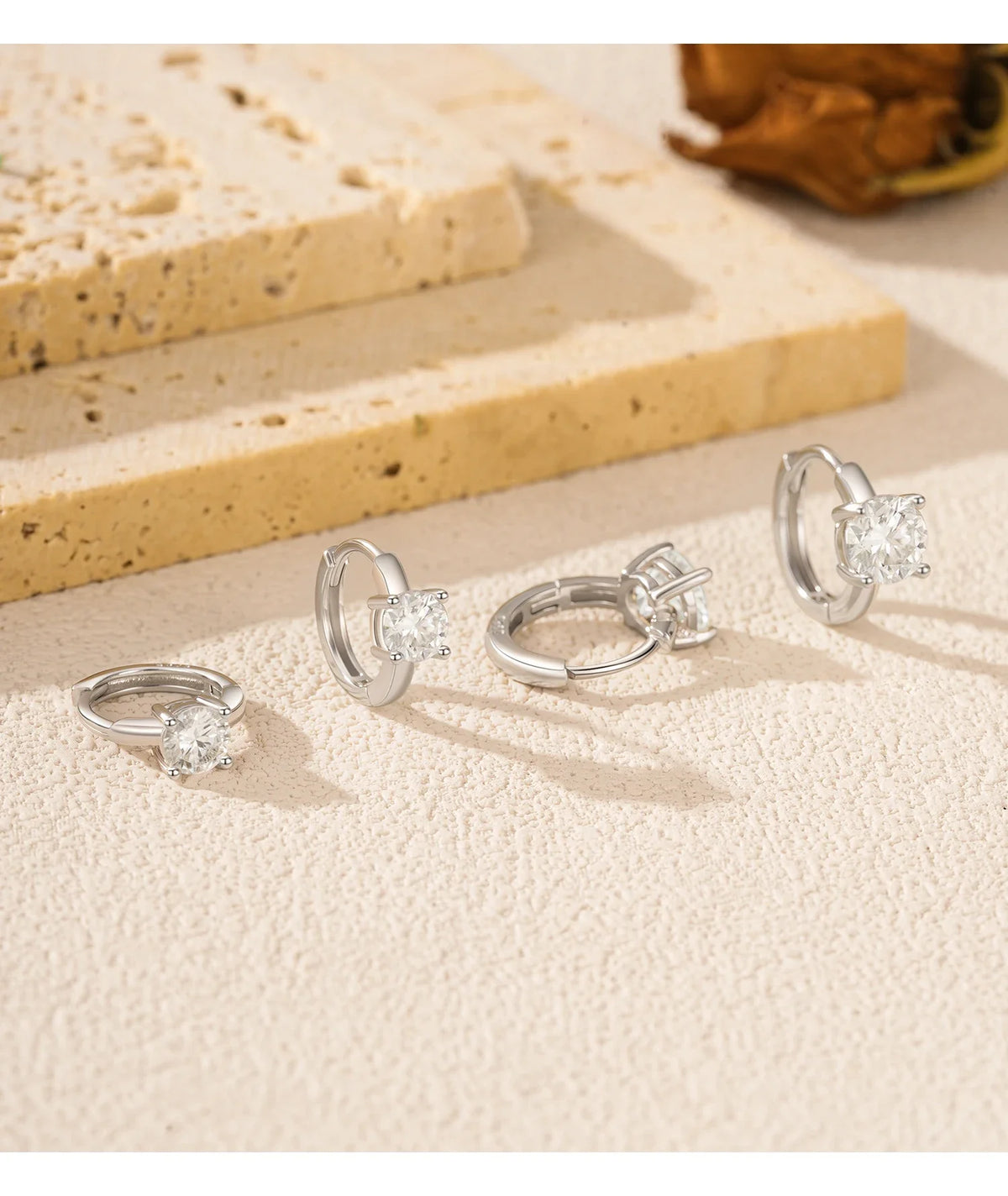 Round Solitaire Moissanite Hoop Earrings in Sterling Silver