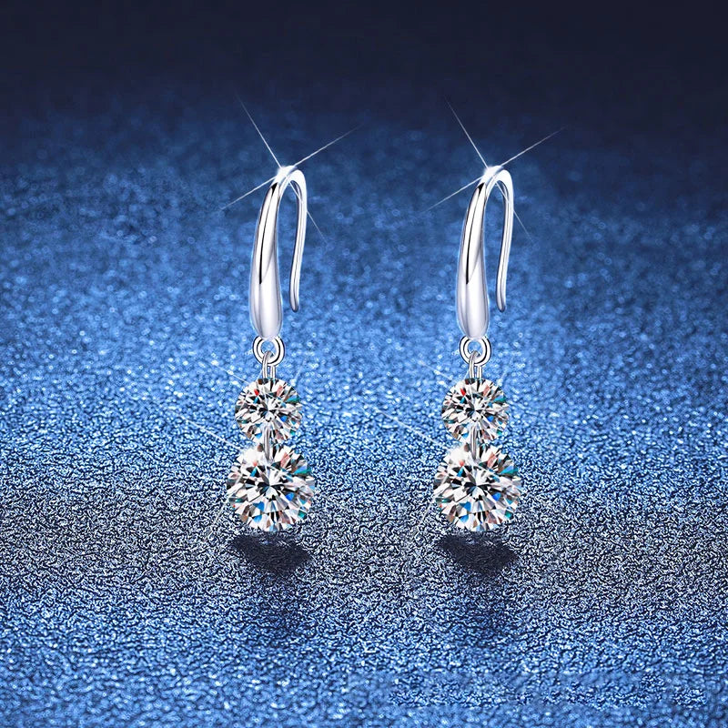 Two-Stone Moissanite Hook Drop Earrings in Sterling Silver