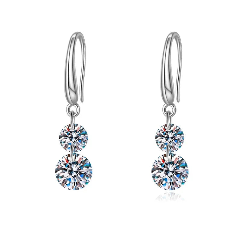Two-Stone Moissanite Hook Drop Earrings in Sterling Silver