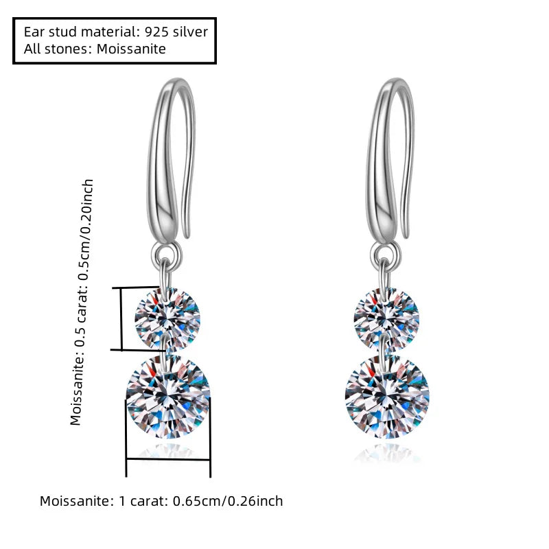 Two-Stone Moissanite Hook Drop Earrings in Sterling Silver