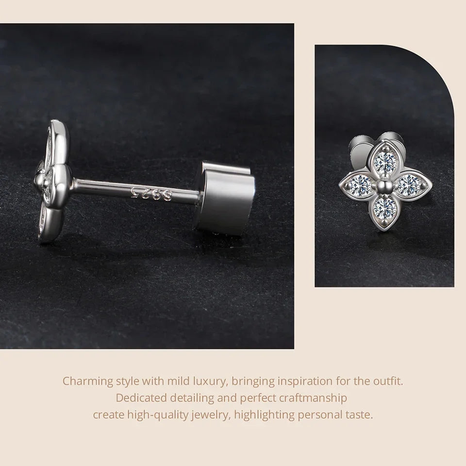 Four-Leaf Clover Moissanite Stud Earrings in Silver