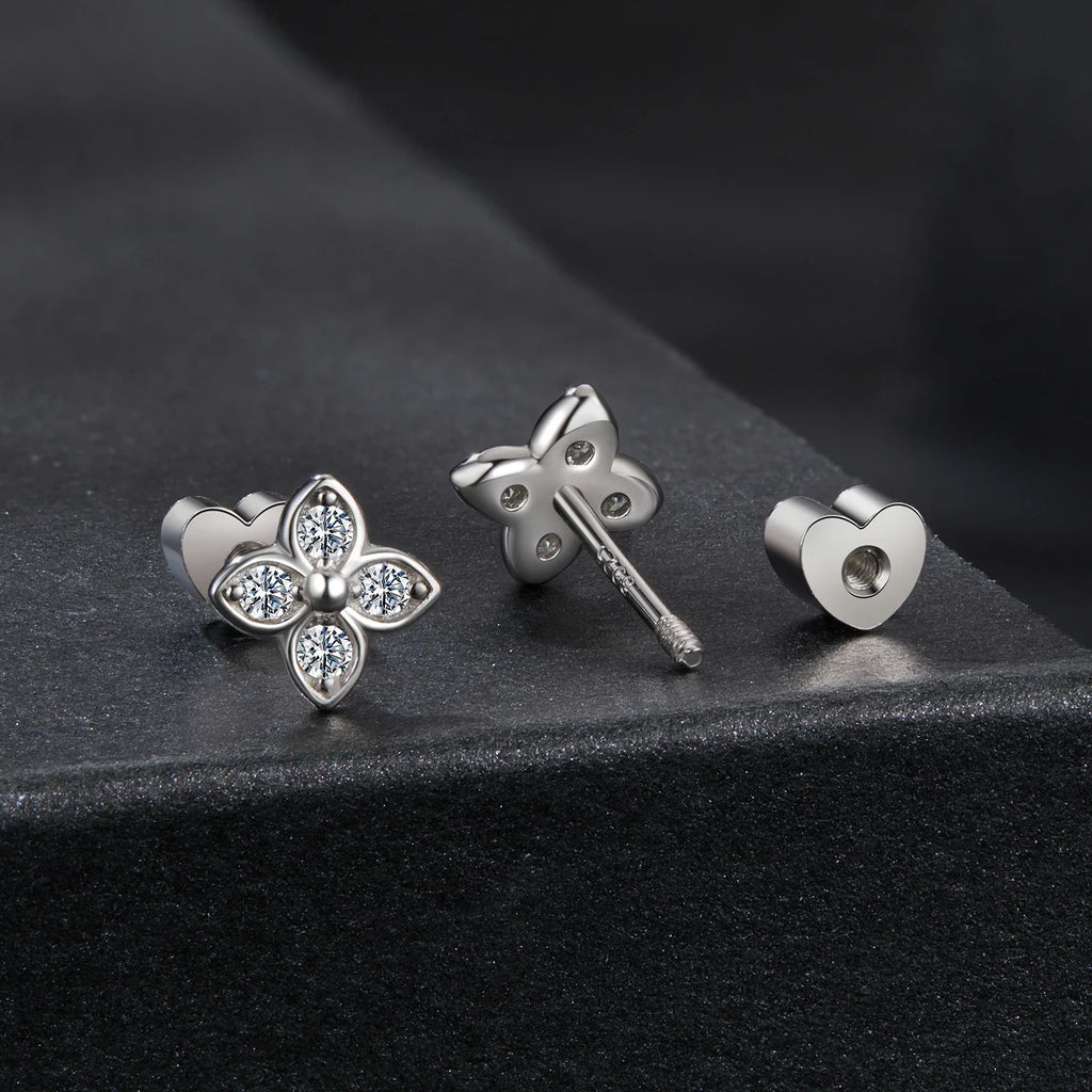 Four-Leaf Clover Moissanite Stud Earrings in Silver